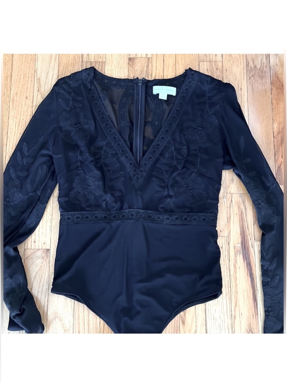 Honey Punch Black Vintage Style Floral Lace Mesh Bodysuit S